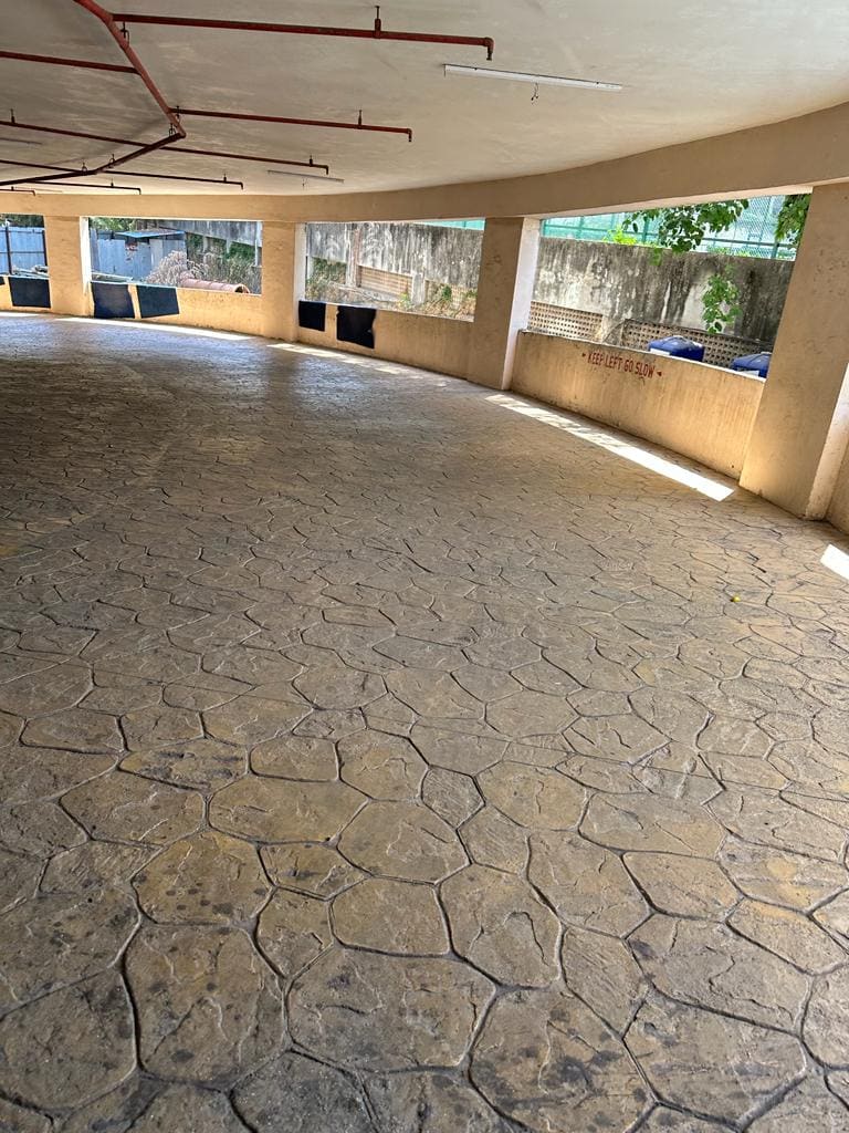 Stamped concrete walkway in residential complex