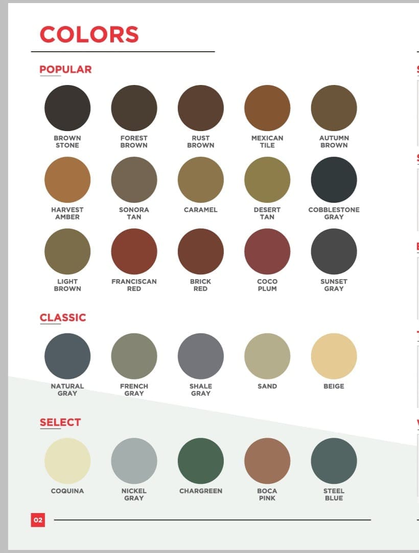 Colour chart with Popular, Classic, and Premium options