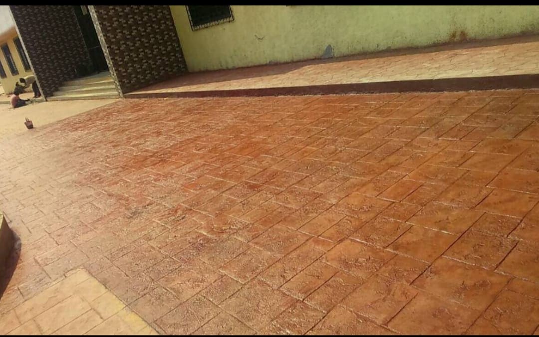 Stamped concrete flooring in commercial area