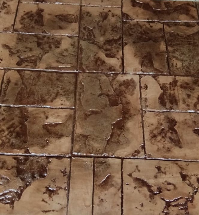 Stamped concrete garden pathway