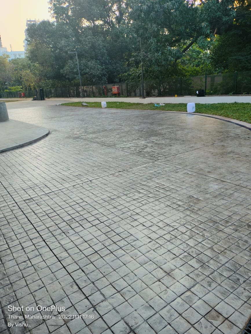 Decorative stamped concrete in park setting