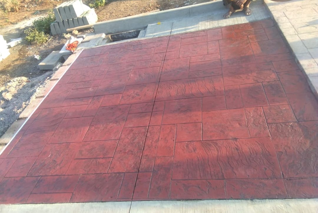 Stamped concrete pool deck area