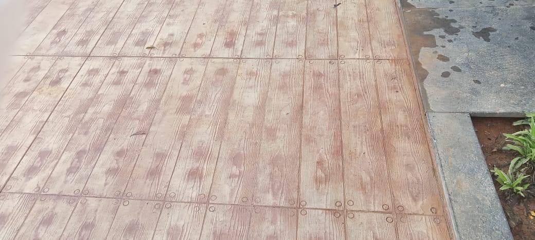 Stamped concrete parking area