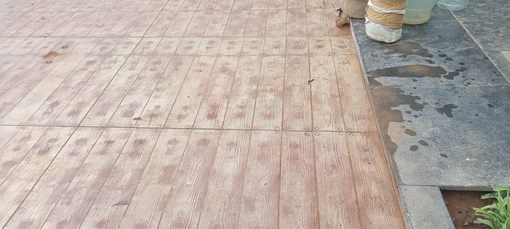 Stamped concrete with herringbone brick