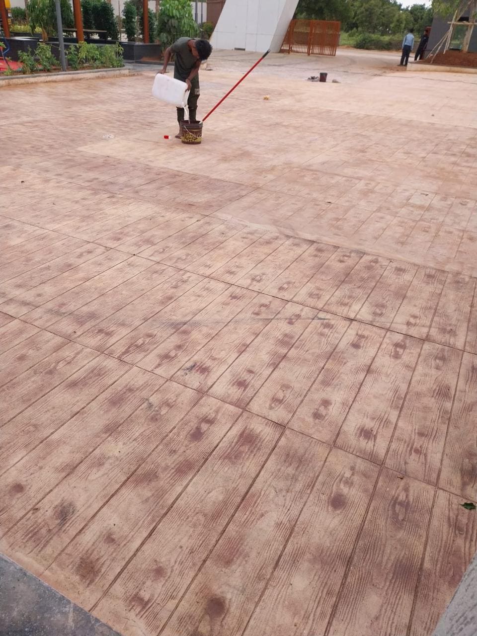 Stamped concrete walkway in housing society