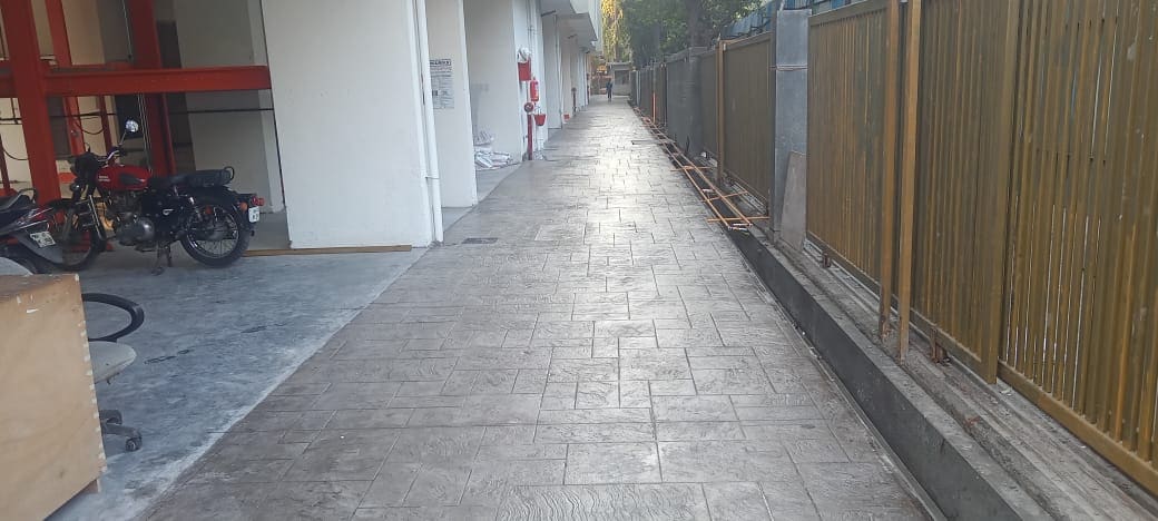 Stamped concrete in outdoor seating area