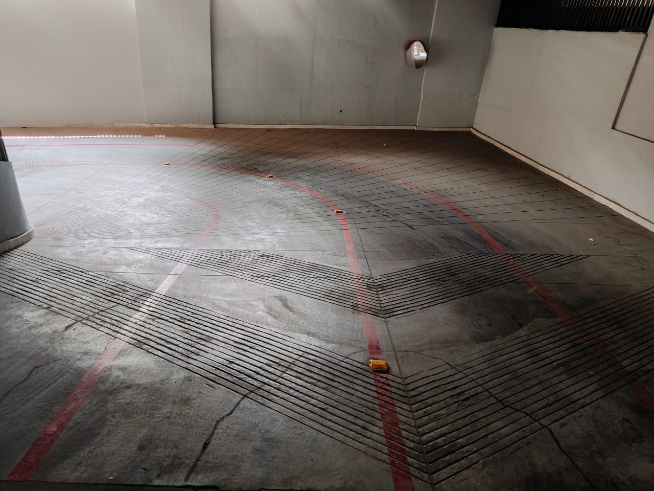 Stamped concrete with herringbone pattern
