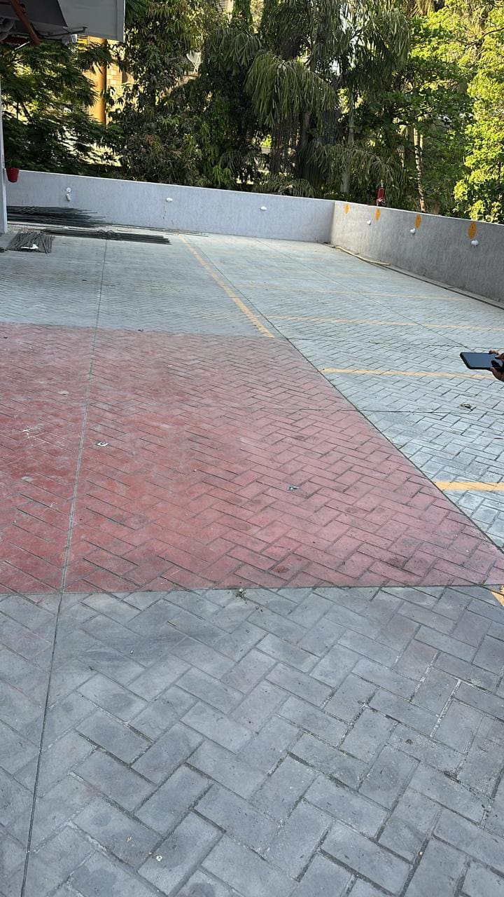 Stamped concrete with brick pattern