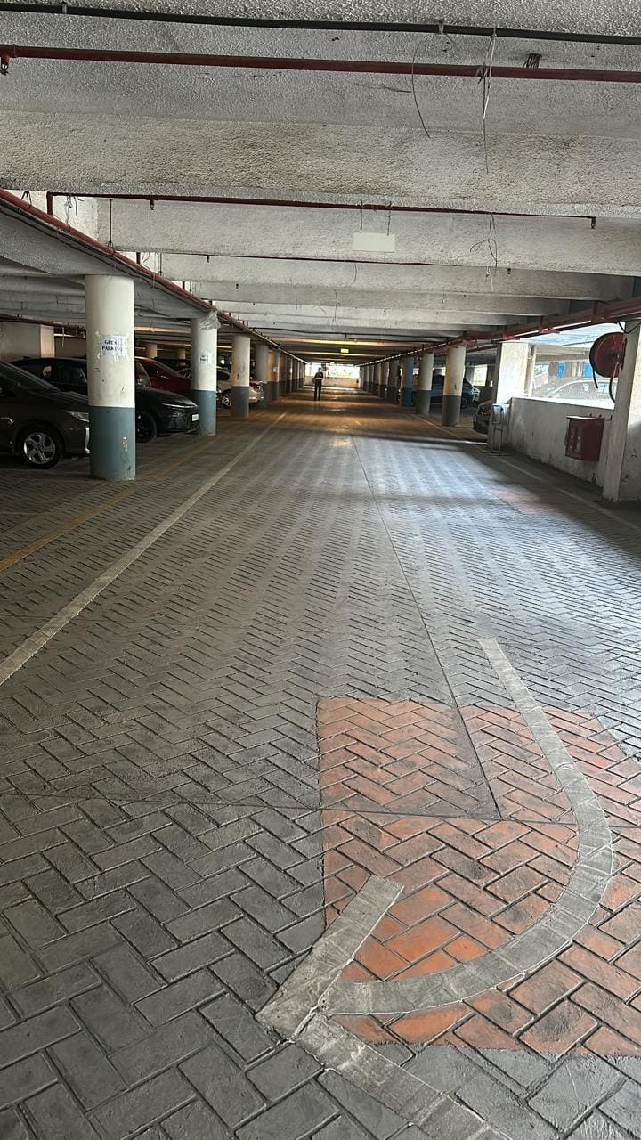 Stamped concrete with brick herringbone